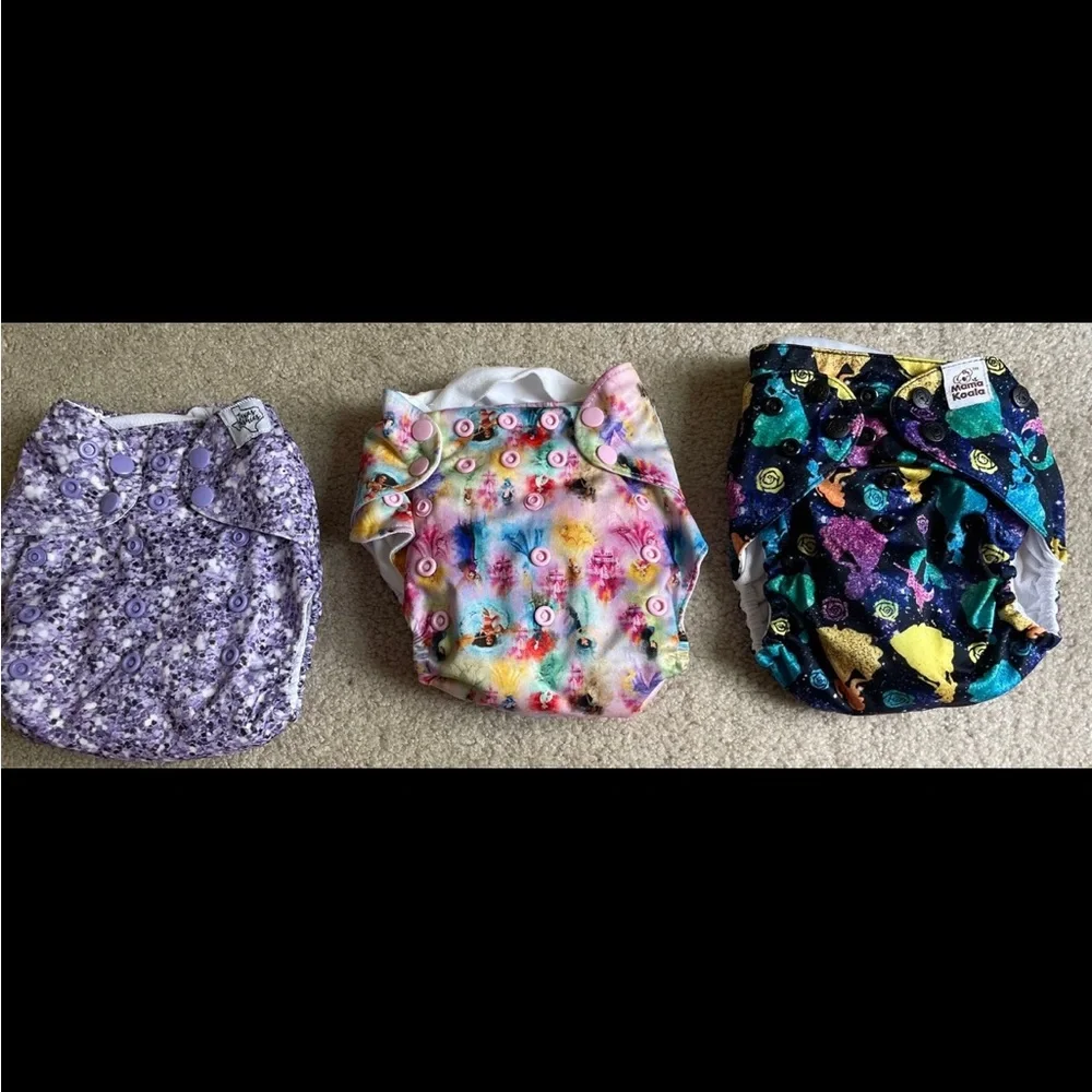 Disney Themed Cloth Diapers, Wet Bag, and Diaper Carrier Set